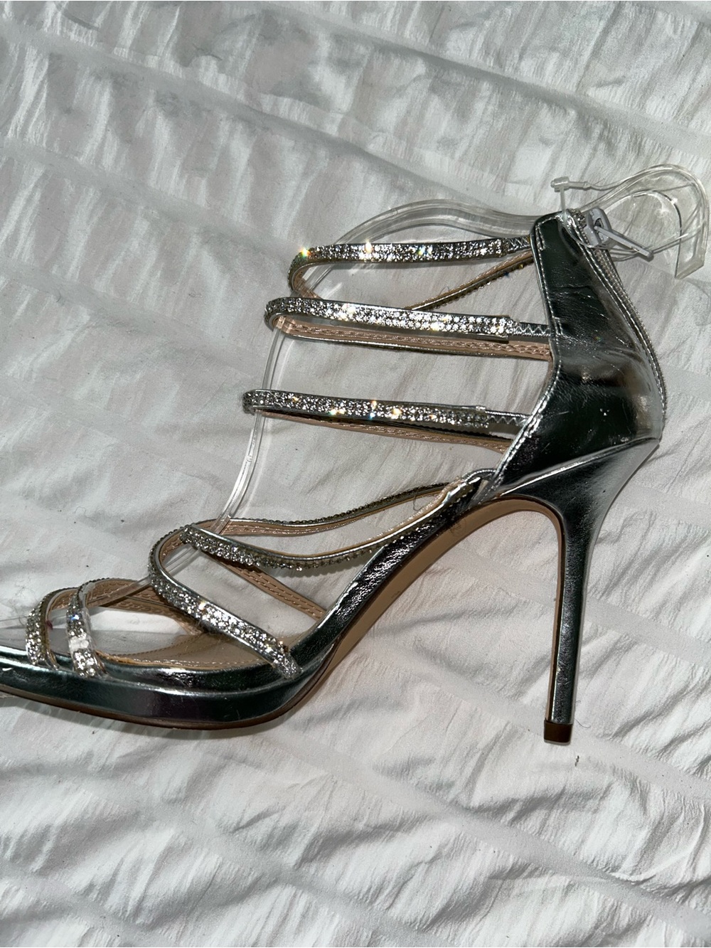 Nina Women’s Size 8 Heels Silver Rhinestone Strappy Stiletto !